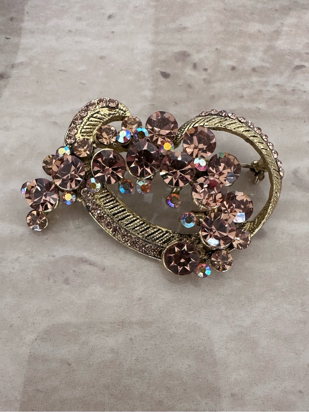 Gold and Pink Crystal Floral Brooch - Women Jewelry